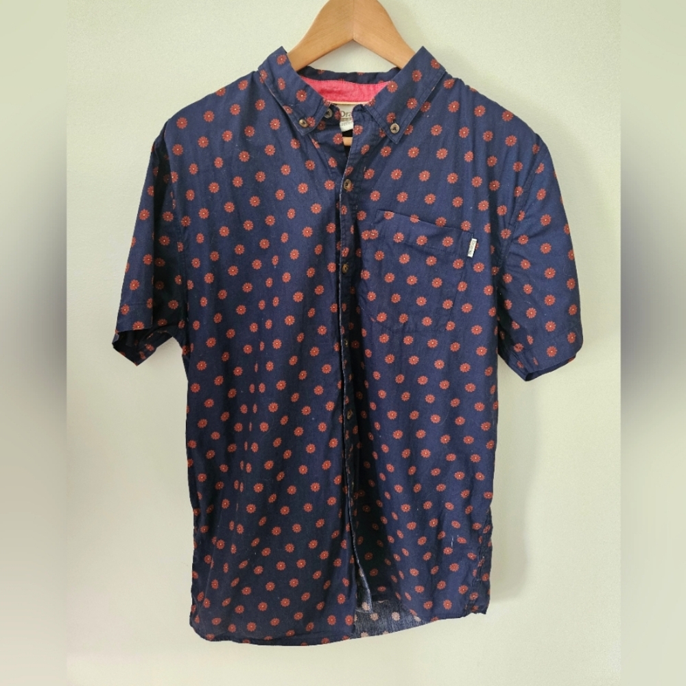 Dravus blue and red floral button down shirt